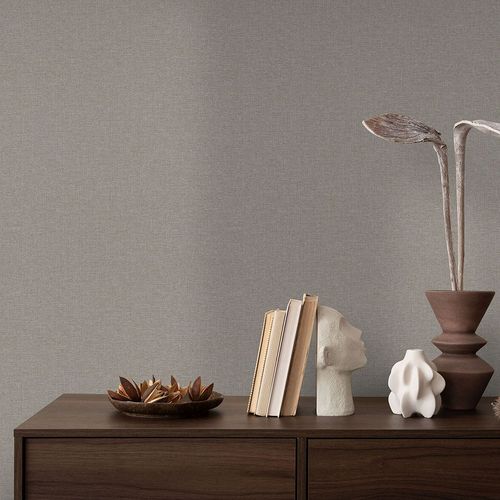 Vliestapete Uni Leinen Optik Modern Grau Braun 10510-33 Raum