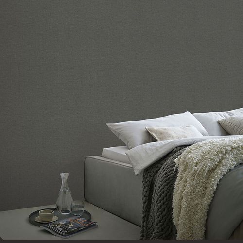 Vliestapete Uni Leinen Optik Anthrazit Schwarz 10510-47 Raum