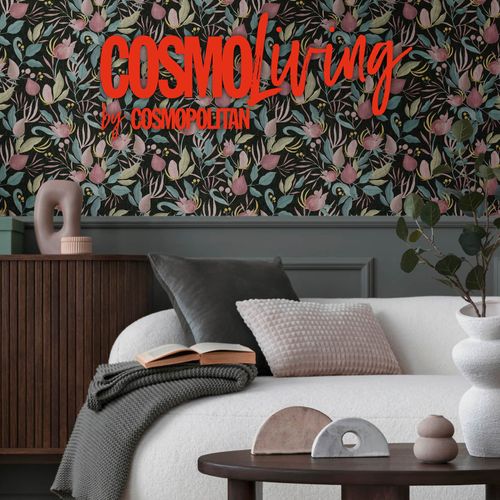 Vliestapete Blätter Blumen Schwarz Rosa Grün 79062-2 COSMOLiving