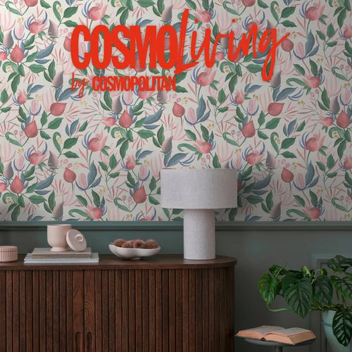 Vliestapete Blätter Blumen Creme Rosa Grün 79062-5 COSMOLiving