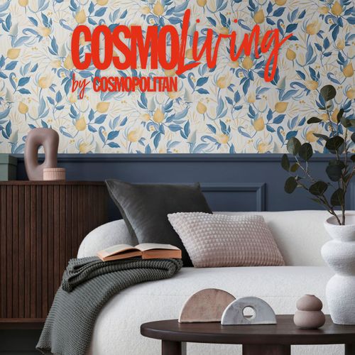 Vliestapete Blätter Blumen Weiß Blau Gelb 79062-6 COSMOLiving