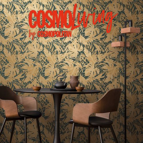 Vliestapete Blattmuster Dschungel Petrol Beige 79063-6 COSMOLiving