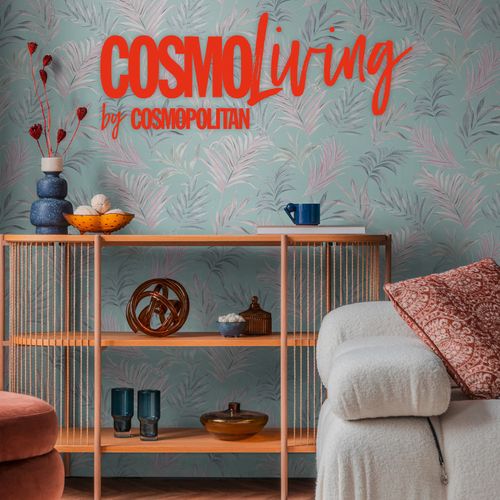 Vliestapete Dschungel Blätter Blau Rosa Glanz 79108-2 COSMOLiving