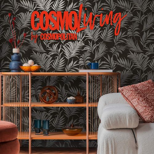 Non-woven wallpaper Tropical Black Silver Metallic 79108-7