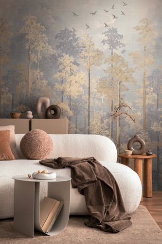 Fototapete Vlies Wald Bäume Blau Beige 79144-7 Raum