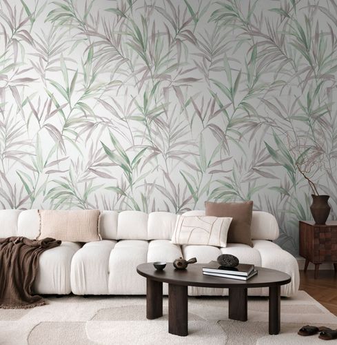 Fototapete Vlies Blattmuster Weiß Grün 79145-2 Raum