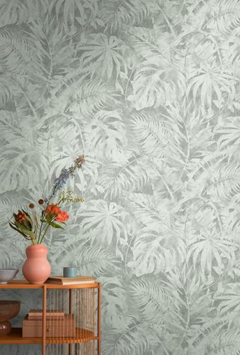 Fototapete Vlies Palmen Blätter Grün Grau 79145-6 Raum