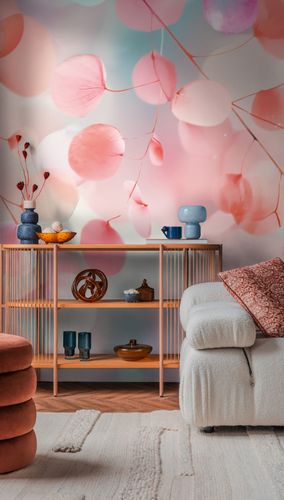 Fototapete Vlies Blätter Zweige Floral Rosa Blau 79155-1 Raum