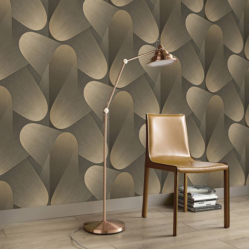 Vliestapete Grafik Vintage Grau Gold Metallic 10423-15 Raum