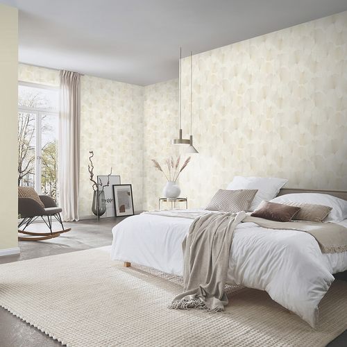Vliestapete Blattmuster Creme Glitzer 10470-14 Raum