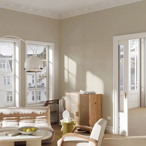 Vliestapete Einfarbig Modern Creme Beige Glitzer 10473-02 Raum