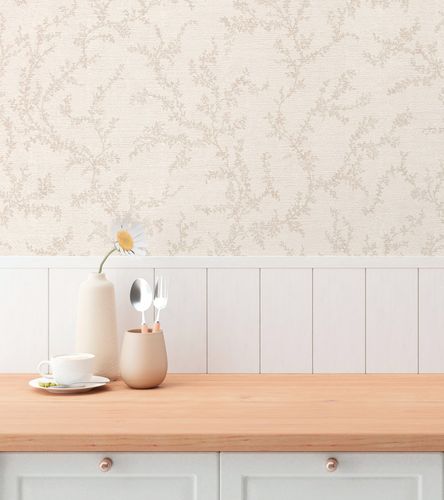 Vliestapete Blätter Ranken Floral Creme Taupe 79090-2 Wohnzimmer