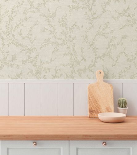 Vliestapete Blätter Ranken Floral Creme Grau 79090-3 Zimmer