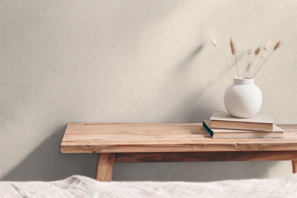 Vliestapete Struktur Fischgrät Motiv Creme Beige 79092-2 Raum