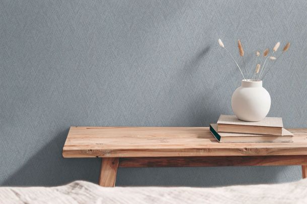 Vliestapete Struktur Fischgrät Motiv Blau Grau 79092-5 Raum