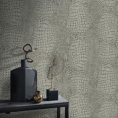 Vliestapete Kroko Leder Optik Braun Grau 10529-11 Zimmer