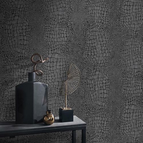 Vliestapete Kroko Optik Anthrazit Schwarz Glanz 10529-15 Zimmer