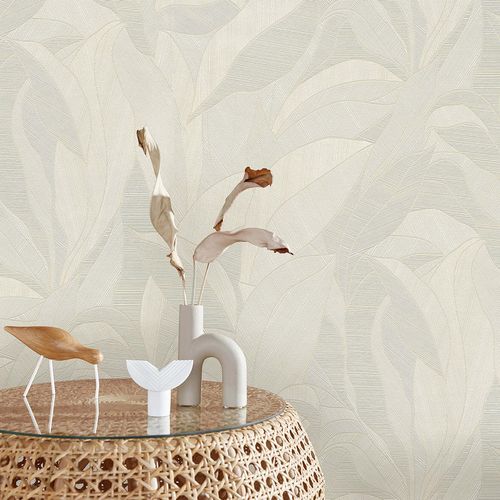 Vliestapete Blattmuster Creme Beige Metallic 10530-02 Zimmer