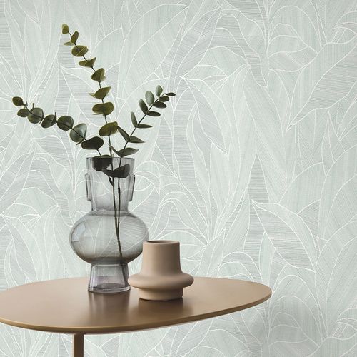 Vliestapete Blattmuster Grün Weiß Metallic 10530-07 Zimmer