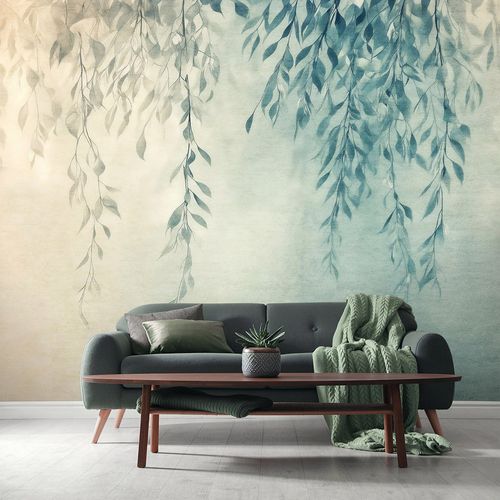 Guido Maria Kretschmer Fototapete Blätter Ranken Blau Beige Zimmer