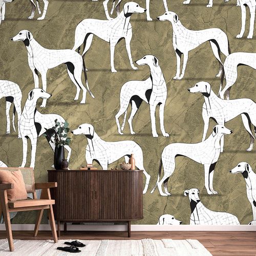 Guido Maria Kretschmer Fototapete Windhunde Gold Weiß Zimmer
