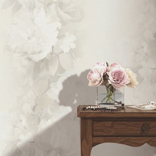 Vliestapete Vintage Blumen Beige Grau Creme 10513-02 Raum