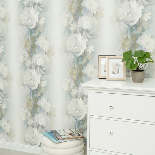 Vliestapete Vintage Blumen Grau Blau Grün 10513-08 Raum