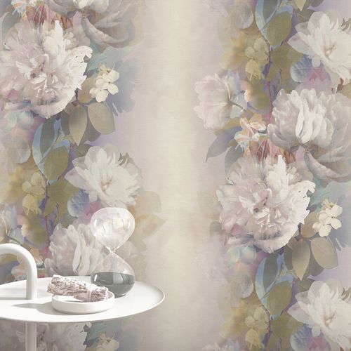 Vliestapete Vintage Blumen Lila Grün Creme 10513-09 Raum