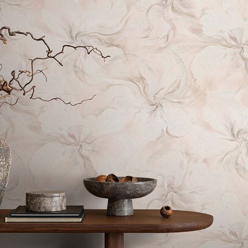 Non-woven wallpaper floral pink beige glitter 10514-05