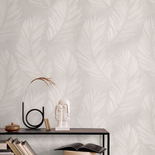 Vliestapete Exotisch Federn Grau Braun Glitzer 10516-37 Raum