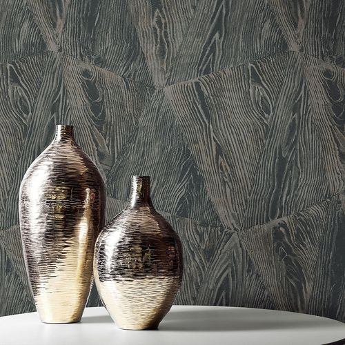 Vliestapete Holz Fliesen Anthrazit Gold Metallic 10439-47 Zimmer