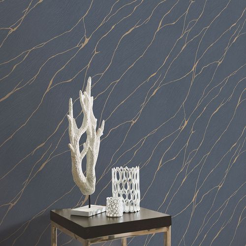 Vliestapete Marmor Optik Blau Gold Metallic 10440-08 Zimmer
