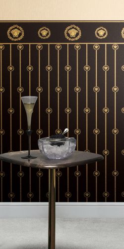 Wallpaper Versace stripes black gold metallic 79131-2