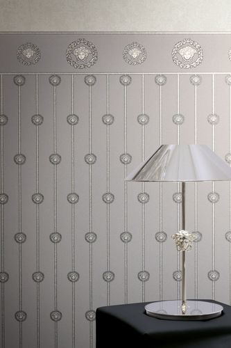 Wallpaper Versace stripes grey silver metallic 79131-3