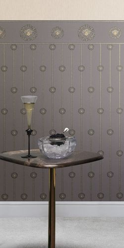 Wallpaper Versace stripes grey gold metallic 79131-4