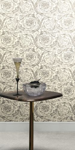 Non-woven wallpaper Versace floral cream white grey 79135-3
