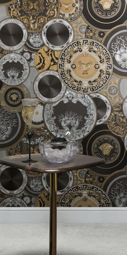 Wallpaper Versace plate black gold metallic 79136-4