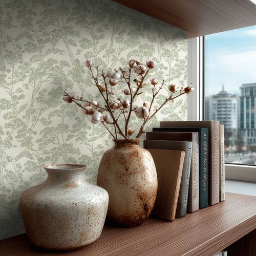 Vliestapete Waldmotiv Bäume Creme Grün 79001-3 Zimmer