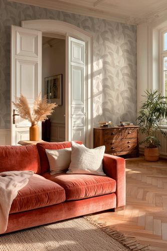 Vliestapete Tropen Blätter Creme Perlmutt Metallic 79039-5 Zimmer