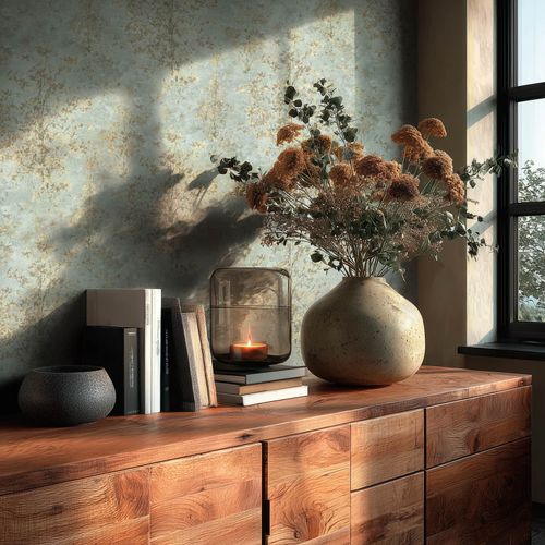 Vliestapete Bäume Aquarelloptik Grün Gold GLitzer 79200-1 Zimmer