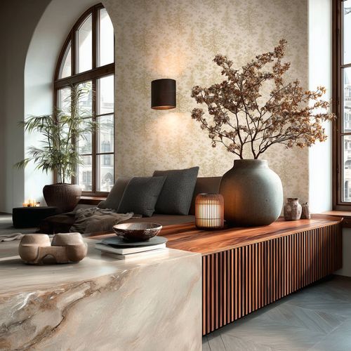 Vliestapete Bäume Aquarelloptik Creme Gold Glitzer 79200-2 Zimmer