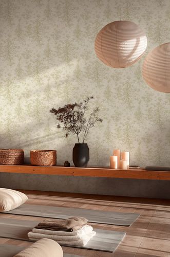 Vliestapete Bäume Aquarelloptik Creme Grün Glitzer 79200-4 Zimmer