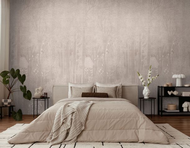 Fototapete Floral Waldmotiv Beige Creme 79216-1 Raum