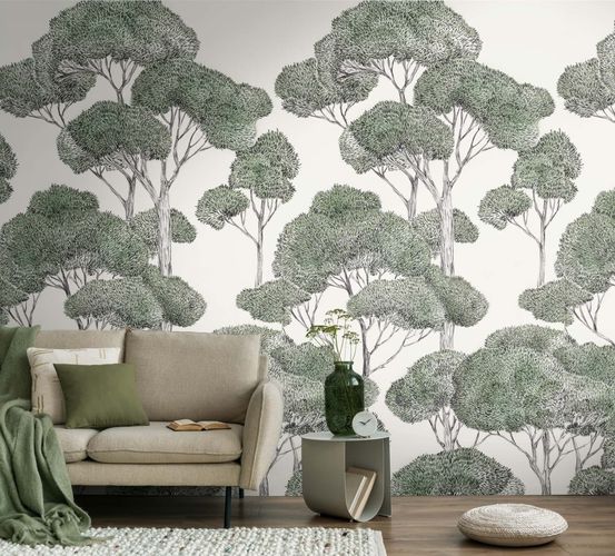 Fototapete Waldmotiv Weiß Grün Schwarz 79216-6 Raum
