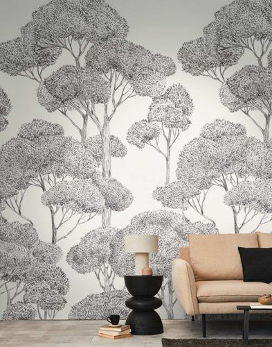 Fototapete Waldmotiv Weiß Grau Schwarz 79216-7 Raum