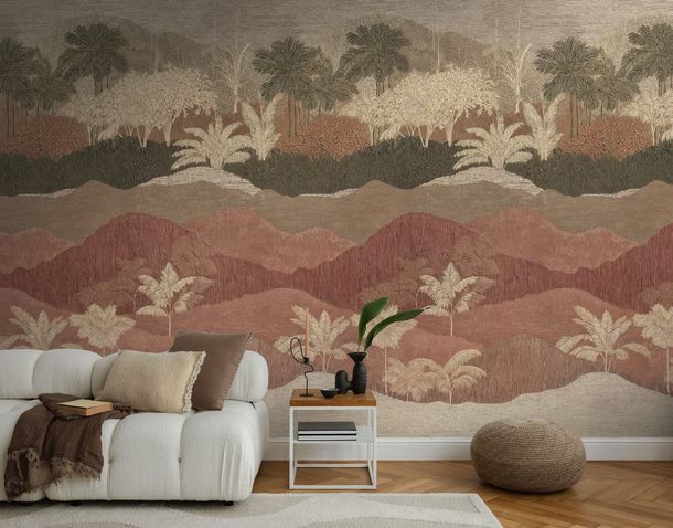 Fototapete Tropen Landschaft Braun Creme Rot 79216-8 Raum