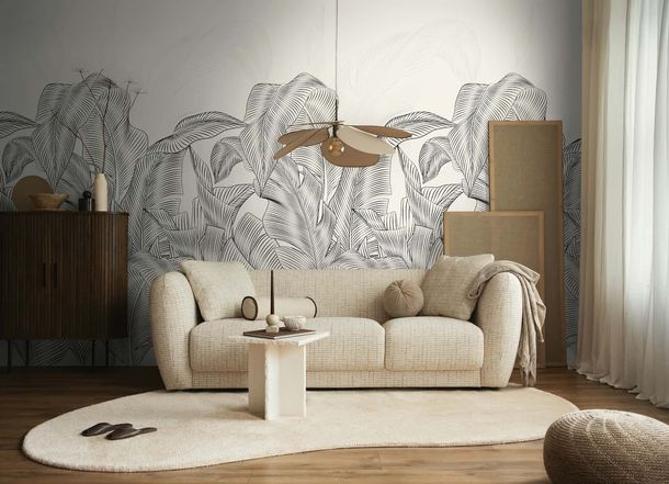 Fototapete Blattmuster Dschungel Grau Schwarz 79217-1 Raum