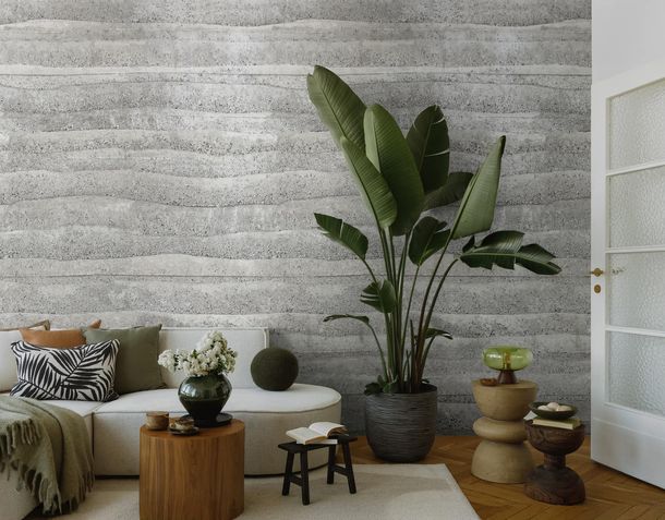 Fototapete Wellenmuster Betonoptik Grau 79217-3 Raum