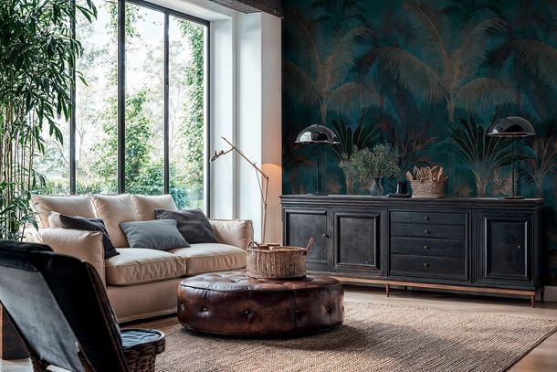 Photo wallpaper palm tree pattern blue brown 76190-6