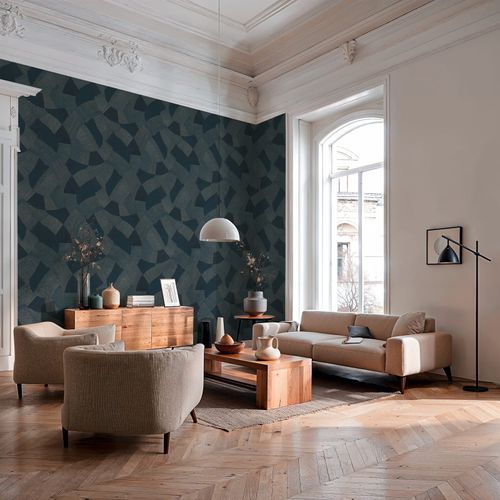 Non-woven wallpaper lines pattern dark blue beige 79160-3